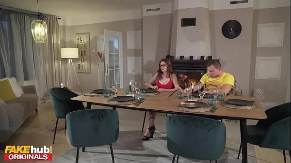 Fakehub - Thanksgiving dinner with kinky family gets weird when horny step mom milf seduces teen step son by offering up her ass for anal and pussy for creampie after blowjob and sex