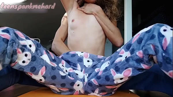 stepbrother teasing small tits and wet pussy stepsister in pajamas