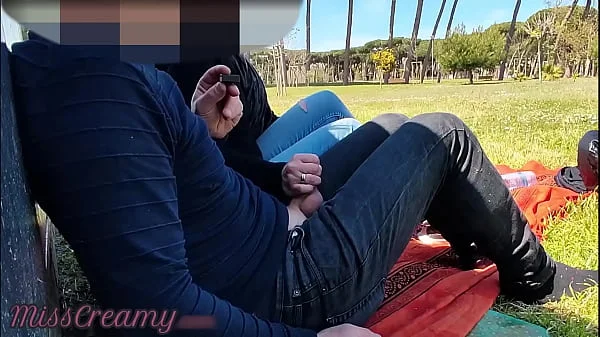 French Teacher Handjob Amateur on public park to student with Cumshot - MissCreamy