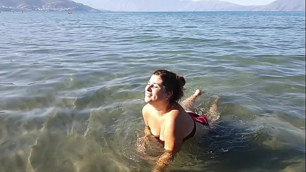 Spied, Touched and Cum on her Face on the Beach. GIRL SHOK