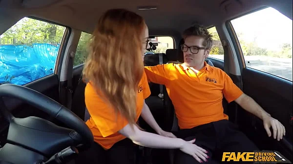 Fake Driving Instructor fucks his cute ginger teen student in the car and gives her a creampie