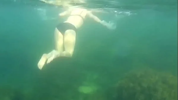 Crazy diver took me on camera while I am swimming in the sea and flashing my hairy pussy