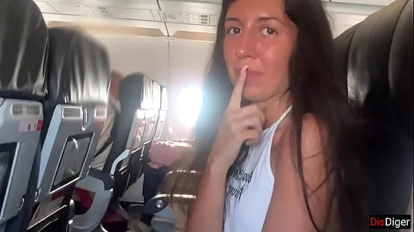 Risky public blowjob on a plane - we got caught!