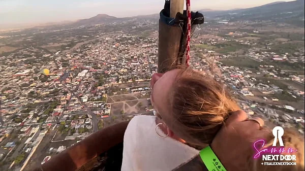 Passionate sunrise sex (she swallows) over pyramids in an air balloon