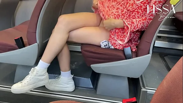 Hot woman shows off and touches herself on public bus