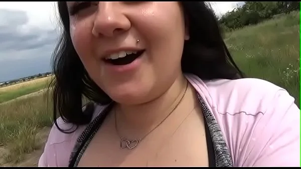 Busty cumslut Tia sucking and fucking fan in public park ends in Massive Cumshot