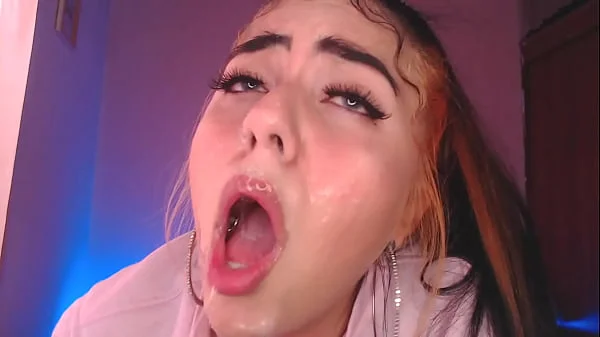 Egirl spits and drools all over cock - Ahegao blowjob