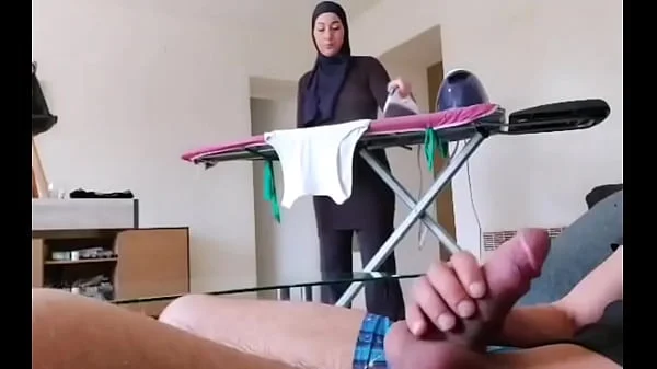 OMG !! He pulls out his cock in front of this muslim maid!!