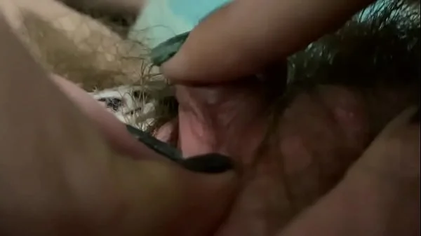 Morning Orgasm Big clit rubbing in extreme closeup super hairy pussy POV