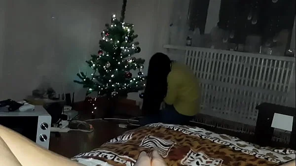 While my step mother decorates the tree, I masturbate my pussy - Lesbian Illusion Girls